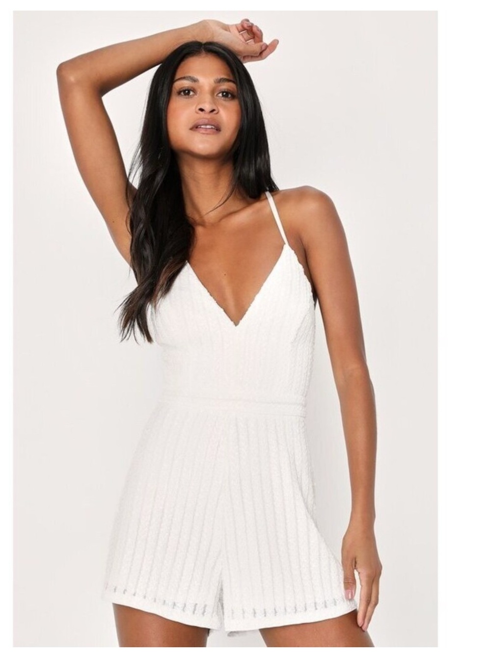 Lulu's White V-Neck Textured Romper
